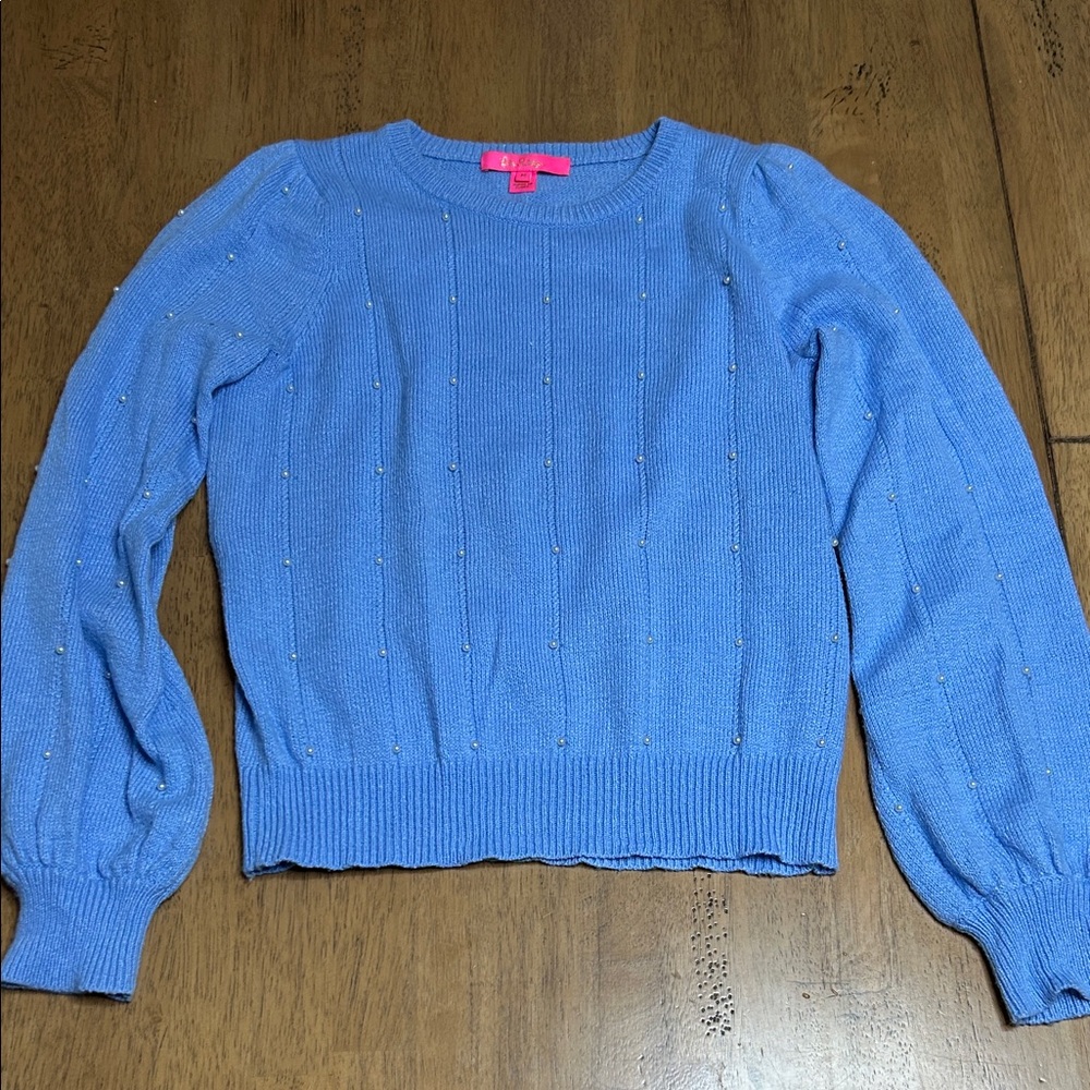 Lily Pulitzer Blue Peri Placed Pearls Geraldine Women's Sweater- size medium